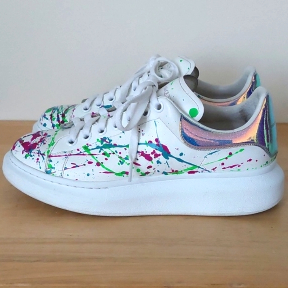 Alexander Mcqueen Abstract Colorful Painted White Leather Sneaker